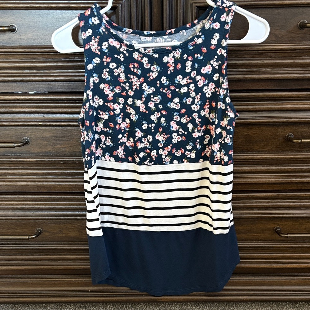 Maurices Navy Floral and Striped Tank Top